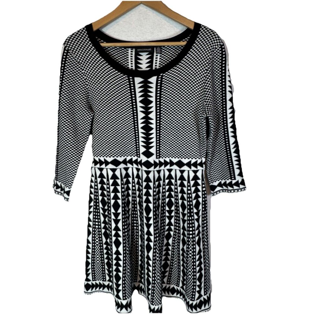 NINA LEONARD Sweater Dress Womens Large Above Knee Fit & Flare 3/4 SLV RN115070‎ - Picture 2 of 15